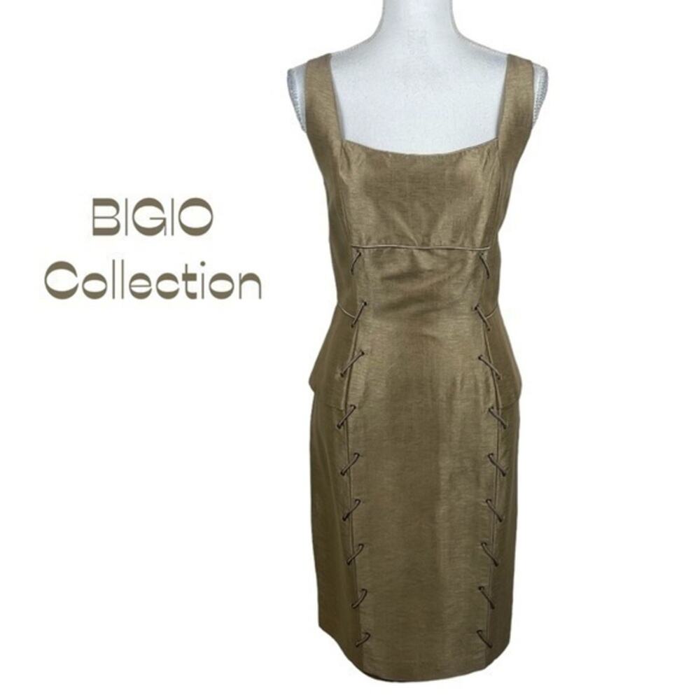 BIGIO Collection Metallic Gold Sleeveless Dress NWOT Size 10 - Picture 2 of 13